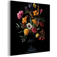 MuchoWow Aluminium schilderij 50x50 cm - Wanddecoratie metaal - Sierlijk - Boeket - Bladeren - Metalen muurdecoratie woonkamer - Decoratie industrieel - Foto op dibond - Industriële accessoires slaapkamer
