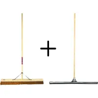Synx Store Synx Tools Coco Binnenbezem 90cm + Vloertrekker 75cm met Steel 150cm - Zaalveger – Vloerreiniger – Extra breed - Zachte bezem kokos met steel 160cm