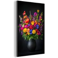 MuchoWow Aluminium schilderij 120x180 cm - Wanddecoratie metaal - Felgekleurd - Bloemen - Vaas - Metalen muurdecoratie woonkamer - Decoratie industrieel - Foto op dibond - Industriële accessoires slaapkamer