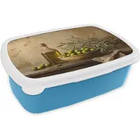 MuchoWow Broodtrommel Blauw - Lunchbox Olijven - Stilleven - Vintage - Brooddoos 18x12x6 cm - Brood lunch box - Broodtrommels voor kinderen en volwassenen