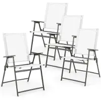 Costway Set van 4 tuinstoelen, klapstoelen met weerbestendige stof, balkonstoelen met armleuningen, terrasstoelen voor tuin, terras, balkon, wit