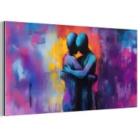 MuchoWow Aluminium schilderij 80x40 cm - Wanddecoratie metaal - Omarmen - Lichamen - Paars - Metalen muurdecoratie woonkamer - Decoratie industrieel - Foto op dibond - Industriële accessoires slaapkamer