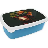 MuchoWow Broodtrommel Blauw - Lunchbox Vrouw - Rood - Groen - Druiven - Brooddoos 18x12x6 cm - Brood lunch box - Broodtrommels voor kinderen en volwassenen