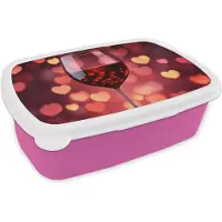 MuchoWow Broodtrommel Roze - Lunchbox Rood - Wijn - Hartjes - Brooddoos 18x12x6 cm - Brood lunch box - Broodtrommels voor kinderen en volwassenen