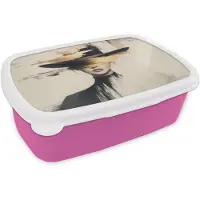 MuchoWow Broodtrommel Roze - Lunchbox Vrouw - Hoed - Verf - Brooddoos 18x12x6 cm - Brood lunch box - Broodtrommels voor kinderen en volwassenen
