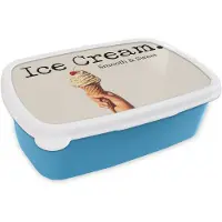 MuchoWow Broodtrommel Blauw - Lunchbox Ice cream - Softijs - Kleurrijk - Kers - Brooddoos 18x12x6 cm - Brood lunch box - Broodtrommels voor kinderen en volwassenen