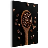 MuchoWow Aluminium schilderij 60x80 cm - Wanddecoratie metaal - Hout - Zwart - Koffiebonen - Metalen muurdecoratie woonkamer - Decoratie industrieel - Foto op dibond - Industriële accessoires slaapkamer