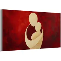 MuchoWow Aluminium schilderij 120x60 cm - Wanddecoratie metaal - Abstract - Moeder - Kind - Rood - Metalen muurdecoratie woonkamer - Decoratie industrieel - Foto op dibond - Industriële accessoires slaapkamer