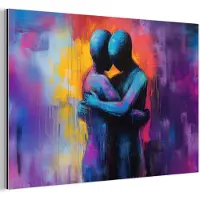 MuchoWow Aluminium schilderij 150x100 cm - Wanddecoratie metaal - Omarmen - Lichamen - Paars - Metalen muurdecoratie woonkamer - Decoratie industrieel - Foto op dibond - Industriële accessoires slaapkamer
