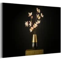 MuchoWow Aluminium schilderij 60x40 cm - Wanddecoratie metaal - Sierlijk - Boeket - Goud - Vaas - Metalen muurdecoratie woonkamer - Decoratie industrieel - Foto op dibond - Industriële accessoires slaapkamer