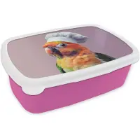 MuchoWow Broodtrommel Roze - Lunchbox Papegaai - Koksmuts - Nieuwsgierig - Vogel - Brooddoos 18x12x6 cm - Brood lunch box - Broodtrommels voor kinderen en volwassenen