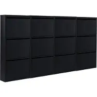 NATURN LIVING Metalen schoenenkast 12 - deurs - set van 4 | 222 x 17 x 108 cm | Functionele en compacte schoenenkast voor het stijlvol opbergen van jouw schoenen verzameling | Schoenenrek | Mat zwart