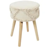 WDMT Ronde kruk met boho design – Ø 30 x 41 cm – houten poten – zachte bekleding –