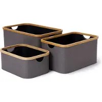 Lumaland rechthoekige opbergdoos met bamboe-frame in set van 3 dozen van 54 x 33 x H 26 cm en 45 x 30 x H 23 cm en 38 x 26 x H 16 cm Buitenkant Grijs/Binnenkant antraciet