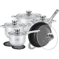 ROYAL SWISS - Pannenset inductie 12-delig - Glazen Deksel - RVS Pan / Steelpan / Koekenpan - PFAS-vrij
