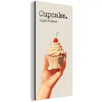 MuchoWow Aluminium schilderij 20x40 cm - Wanddecoratie metaal - Cupcake - Zoet - Kers - Metalen muurdecoratie woonkamer - Decoratie industrieel - Foto op dibond - Industriële accessoires slaapkamer