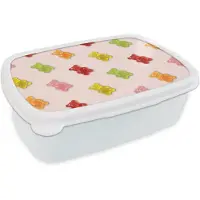 MuchoWow Broodtrommel Wit - Lunchbox Kleur - Snoep - Roze - Brooddoos 18x12x6 cm - Brood lunch box - Broodtrommels voor kinderen en volwassenen