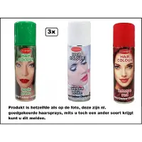 Goodmark 3x Haarverf/haarspray rood/wit/groen 125 ml - Intense red/ wicked white / apple green - Word bezorgd in doos ivm beschadiging - Festival thema feest carnaval haar kleurspray party