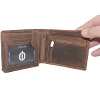 Oi Hunter bruine leren heren portemonnee met rits voor kleingeld / laag model billfold voor veel pasjes met rits voor muntgeld / leren heren beurs met ritsvak / RFID safe / bruin leer / 353H