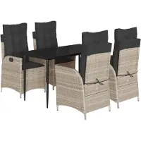 vidaXL 5-delige Tuinset met kussens poly rattan lichtgrijs