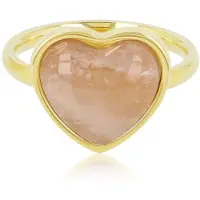 My Bendel - Goudkleurige Hartenring met Rose Quartz Edelsteen - Harten Ring • Rose Quartz - met Luxe Cadeauverpakking | Sieraden Voor Dames | Maat 18.00 Mm / Maat 57