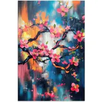 PosterMonkey Poster 80x120 cm - Bloemen - Tak - Artistiek - Roze - Posters - Kamer decoratie - Wanddecoratie woonkamer - Muurdecoratie slaapkamer