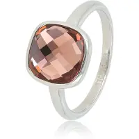 My Bendel - Zilverkleurige Ring met Grote Facet Roze Kristal Glassteen - Zilverkleurige Ring - met Luxe Cadeauverpakking | Sieraden Voor Dames | Maat 16.00 Mm / Maat 50