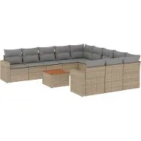 vidaXL 12-delige Loungeset met kussens poly rattan beige