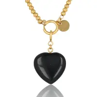 My Bendel - Goudkleurige Dames Schakelketting met Onyx Hart - 47 Cm - Ketting met Hart Hanger • Onyx • 47 Cm - met Luxe Cadeauverpakking | Sieraden Voor Dames