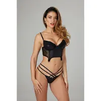 Christine le Duc Wetlook Bustierset Monroe - Zwart - XL