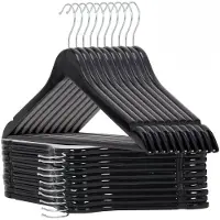 Ceruzo 24 x Houten Kledinghangers - Kleerhanger - Inkeping en Broeklat - Metalen 360gr Haak - Zwart
