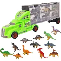 Dinosaurus vrachtwagen transporter truck - 12 in 1 Dino speelfiguren set koffer - Oplegger - 38.5cm