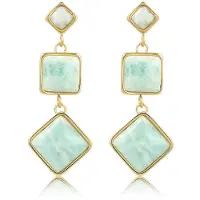My Bendel - Lange Goudkleurige Oorbel Model met Echte Amazonite Edelsteen - 58 Mm - met Luxe Cadeauverpakking | Sieraden Voor Dames