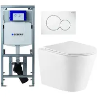 Geberit QeramiQ Dely Toiletset - UP320 inbouwreservoir - met Burda frame - witte bedieningsplaat - toilet - zitting - mat wit 0701131/0700518/SW1000766/SW1026254