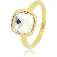 My Bendel - Goudkleurige Ring met Grote Facet Witte Kristal Glassteen - Goudkleurige Ring - met Luxe Cadeauverpakking | Sieraden Voor Dames | Maat 17.00 Mm / Maat 53