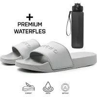 Dutch'd Rubberen slipper + Handige Waterfles! - Grijs - Maat 37/38 - anti slip - Comfortabel - Dubbele maten - unisex - Heren Badslippers - Slippers - Badslippers
