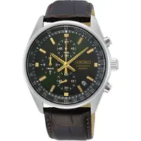 Seiko chronograph quartz bruin heren horloge met groene wijzerplaat & leren band
