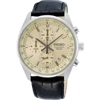 Seiko chronograph quartz zwart heren horloge met room wijzerplaat & leren band