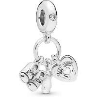 Pandora People 925 Sterling Silver Baby Bottle en Shoes Hangende Bedel 798106CZ - Wit & Zilver