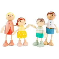 Woet Houten Poppenhuispoppen - Familie van 4 Poppetjes - Flexibele Poppen voor Poppenhuis - Rollenspel Speelgoed - Vanaf 3 Jaar