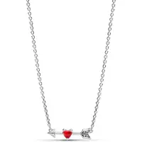 Pandora Kettingen - Heart arrow pendant necklace with red Murano glas in silver