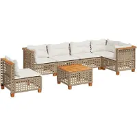 vidaXL 7-delige tuinmeubelset met kussens, beige, van polyrotan