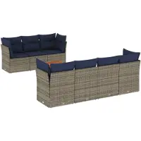 vidaXL 8-delige Loungeset met kussens poly rattan grijs