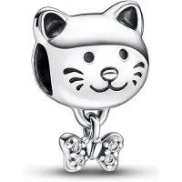 Pandora Moments Huisdier kat & strik bedel - Zilver
