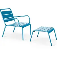 Oviala - Ontspannende fauteuil en voetenbank van blauw pacifisch metaal - Palavas