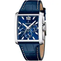 Festina timeless chrono quartz blauw heren horloge met blauwe wijzerplaat & leren band