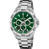 Festina multifunction quartz zilver heren horloge met groene wijzerplaat & roestvrij stalen band