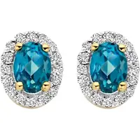 Blush diamonds 14 karaats geelgouden oorsieraden met 2x 0.05ct diamant en london blue topaas
