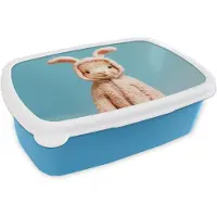 MuchoWow Broodtrommel Blauw - Lunchbox Lammetje - Paashaas - Kostuum - Brooddoos 18x12x6 cm - Brood lunch box - Broodtrommels voor kinderen en volwassenen