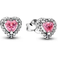 Pandora Oorbellen - Elevated Pink Heart Stud Earrings in silver
